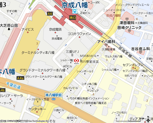 市川駅前支店付近の地図